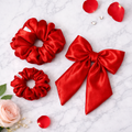 Panny Premium Red Satin Scrunchie & Bow Set